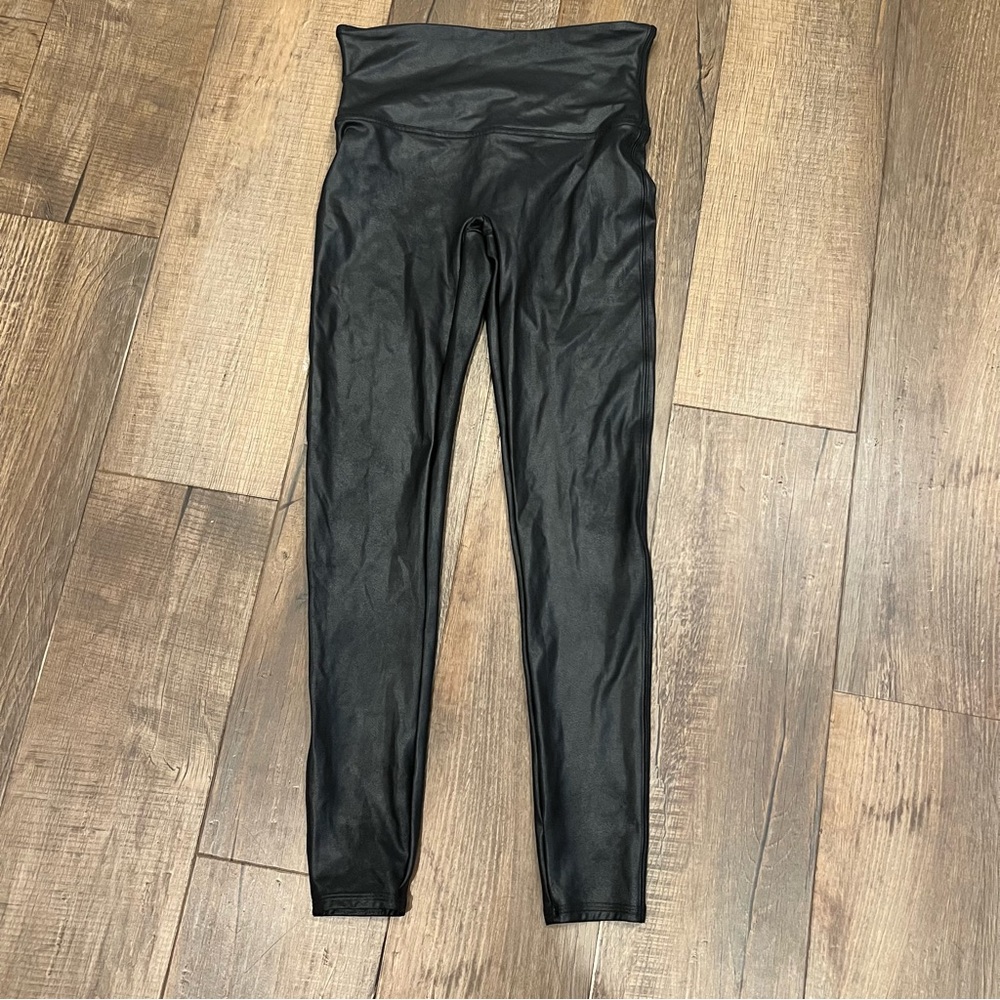 Spanx Black High-Waisted Compression Leggings Fau… - image 5